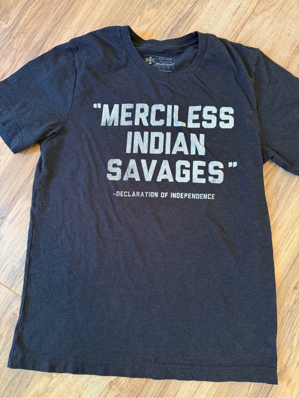 Ntvs Black Graphic Tee with 'Merciless Indian Savages' Print